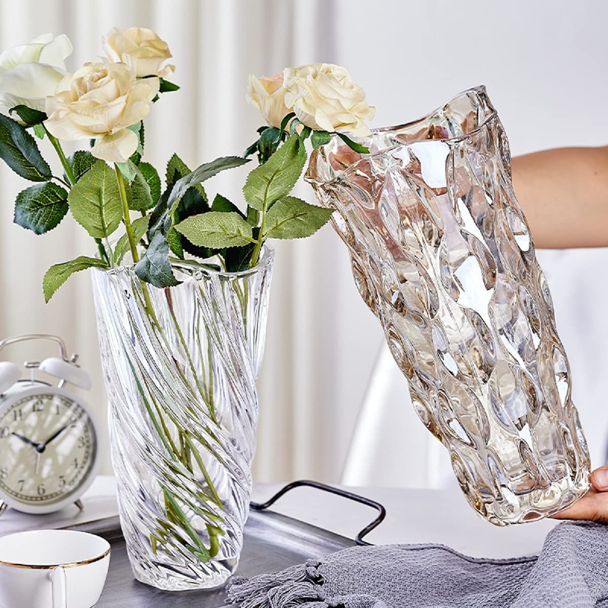 ガラス フラワーベース 透明 花瓶 ガラス おしゃれ 大 花瓶 北欧 花瓶 グラデーション　透明 広口 花器 部屋 玄関
