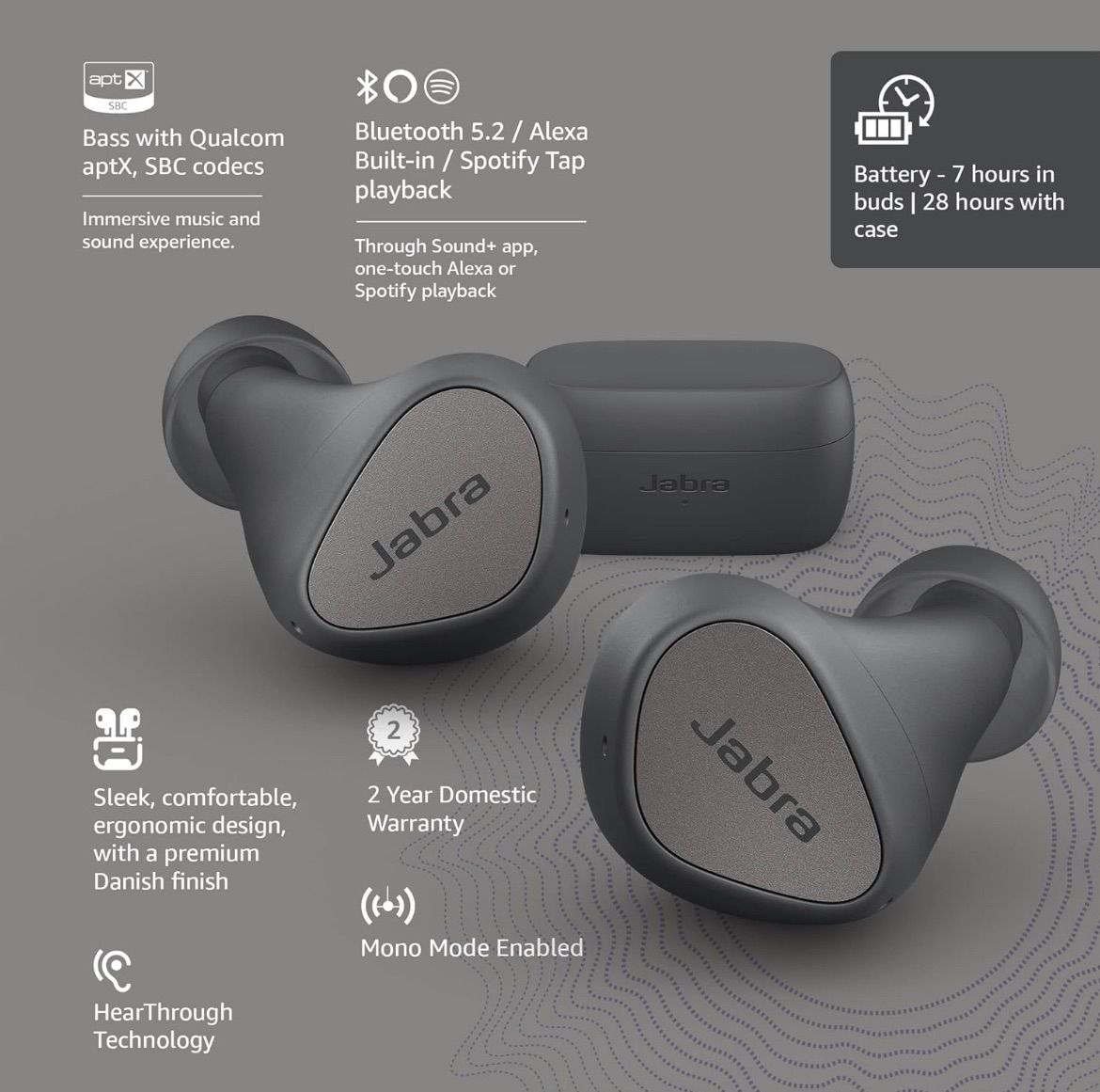 新品未開封 Jabra Elite 3 ダークグレー 完全ワイヤレスイヤホン Bluetooth ハンズフリー テレワーク クリアな通話 遮音設計　ジャブラ Jabra ELITE 4 ダークグレー ワイヤレスイヤフォン JABRA ジャブラ