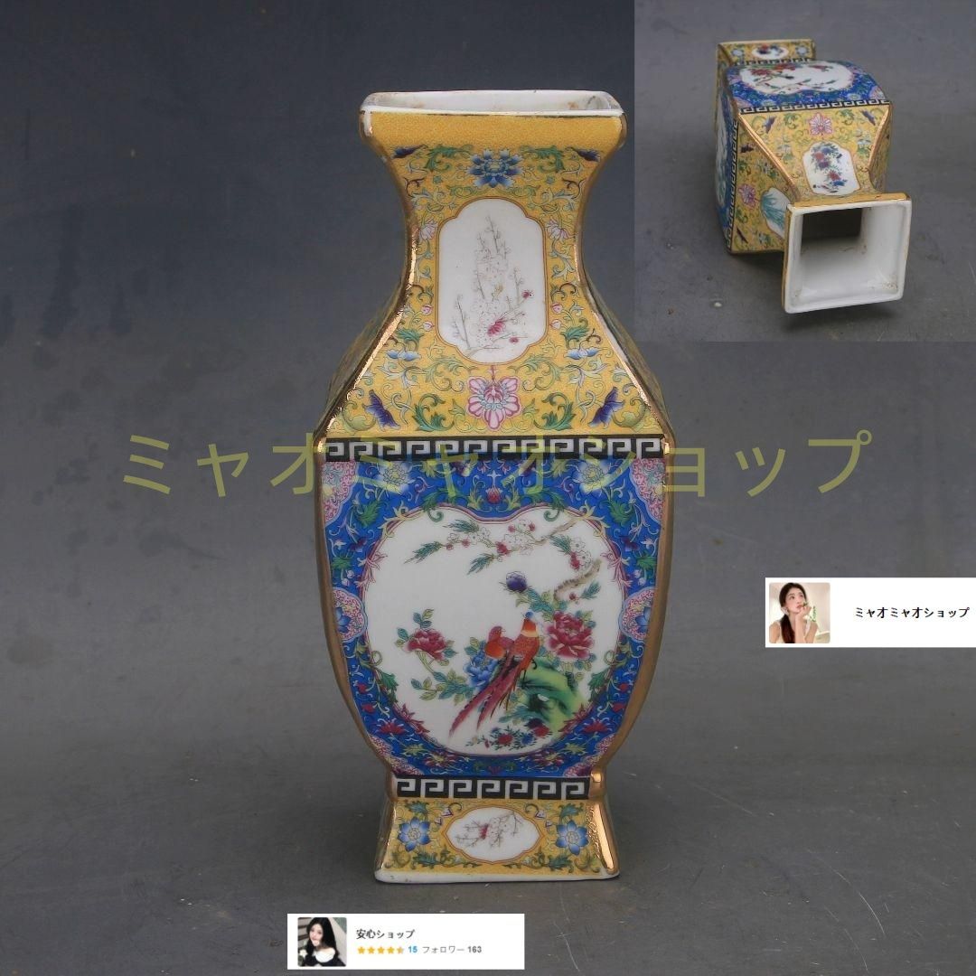 琺瑯彩花鳥紋四角瓶  工芸品 美術品 置物 琺瑯彩花鳥紋四角瓶 工芸品 美術品 置物 清