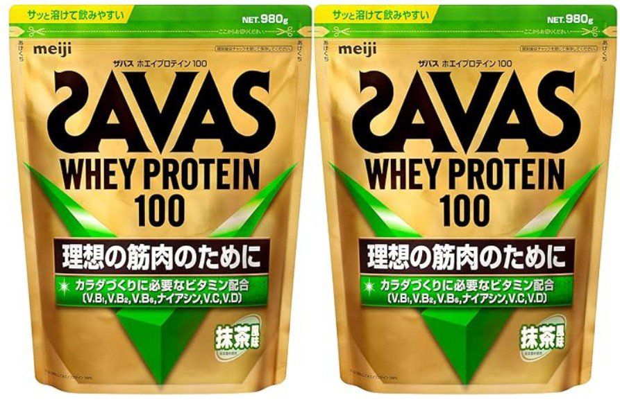 ザバス SAVAS ホエイプロテイン100 抹茶風味 980g ×2袋セット 明治 For youポケットティッシュ付き