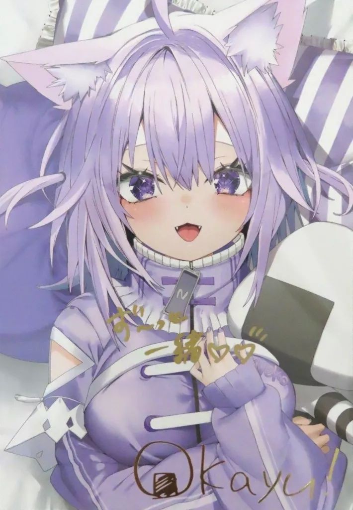 ポストカード 猫又おかゆ 直筆メッセージ＆箔押し複製サイン入り神岡ちろる描き下ろしポストカード バーチャルYouTuber ホロライブ 猫又おかゆ はじめてのメン限衣装グッズ! はじめてのメン限衣装グッズ!フルセット 特典