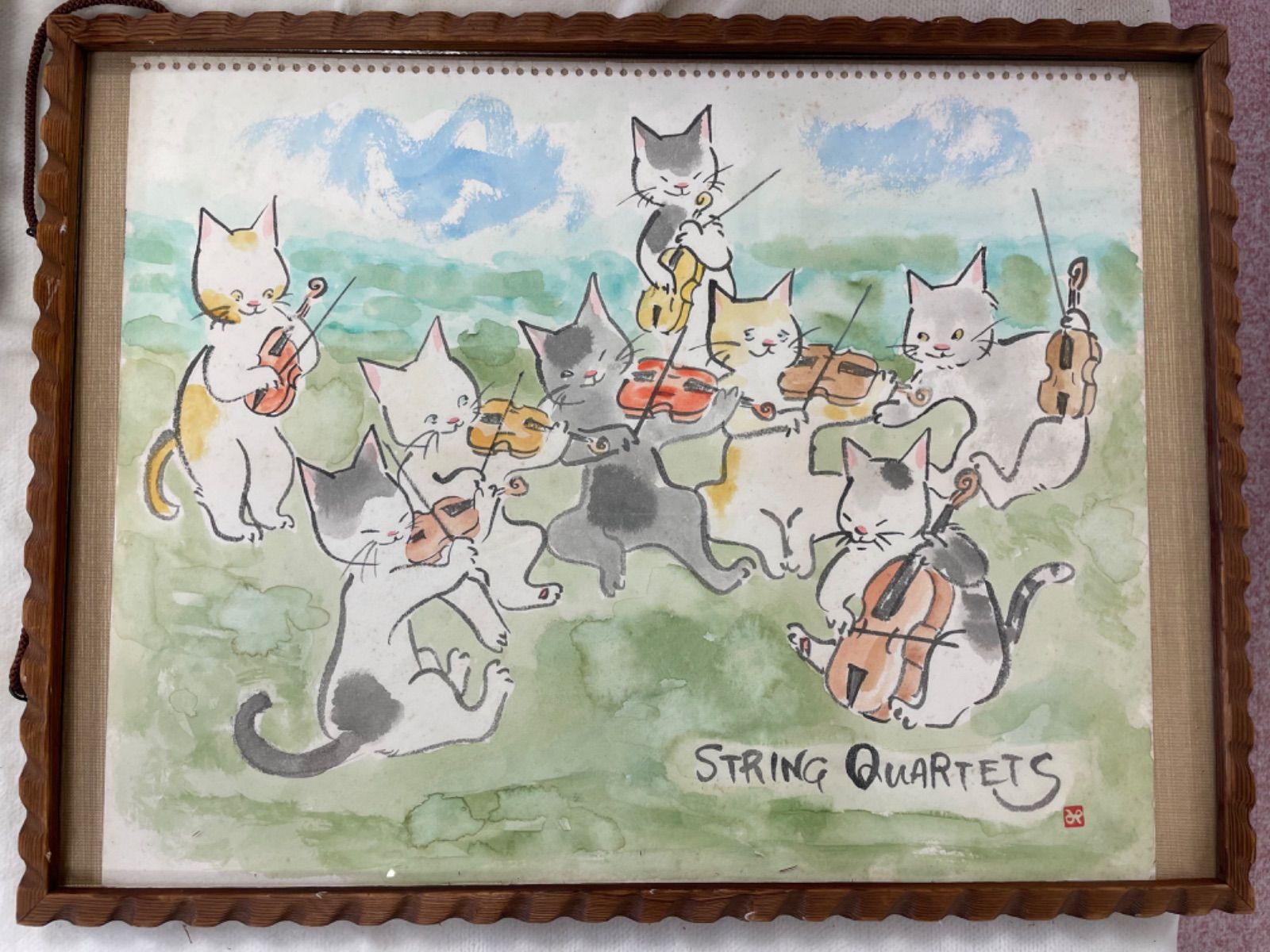 雨田光弘 水彩画 原画 ネコ STRING QUARTETS 額入 - メルカリ