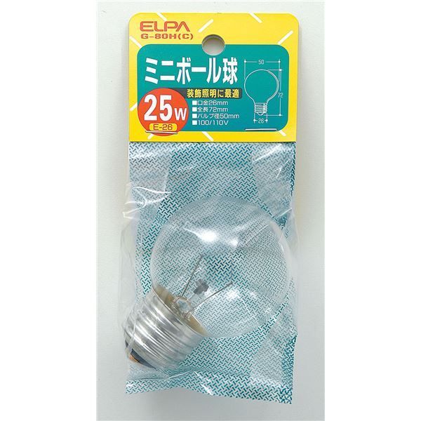 （まとめ） ELPA ミニボール球 電球 25W E26 G50 クリア G-8