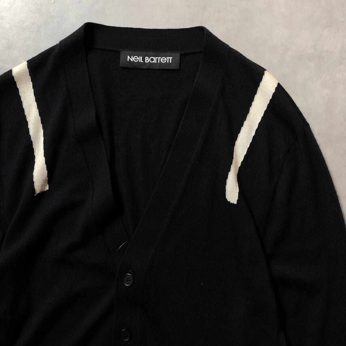 GQ3872 NEIL BARRETT シルク カシミヤ混 ウールニットカーディガン S 黒 ハイゲージ ニールバレット