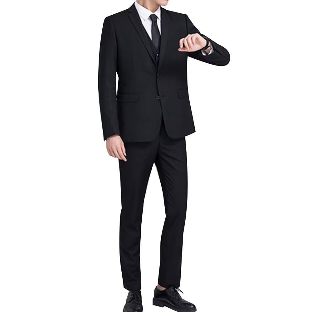 Size 3XL_Color ブラック Fuyumoe スーツ メンズ 上下セット 2点セット セットアップ 2つボタン 就職 ビジネススーツ フォーマル 喪服 礼服 結婚式 パーティー ブラック 3XL ベストなし