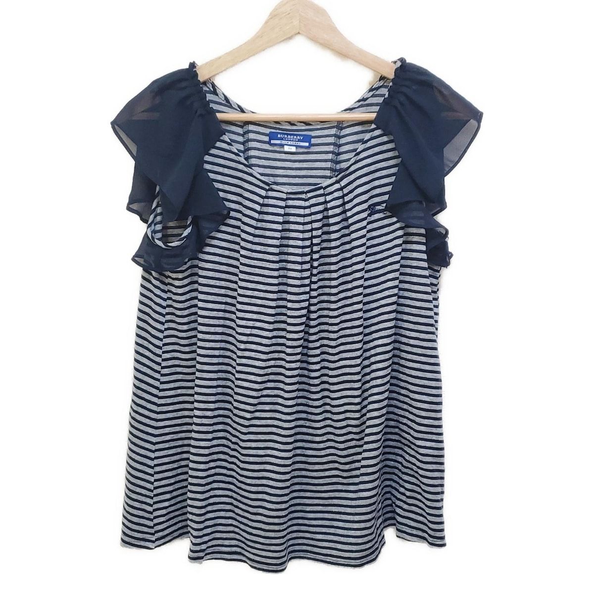 バーバリーブルーレーベル 半袖カットソー サイズ38 M レディース - グレー×ネイビー クルーネック|ボーダー|ラメ|フリル
