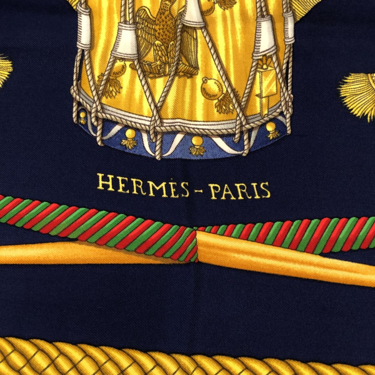 HERMES エルメス ネイビー系 カーキ カレ90 タンブールの太鼓 LES