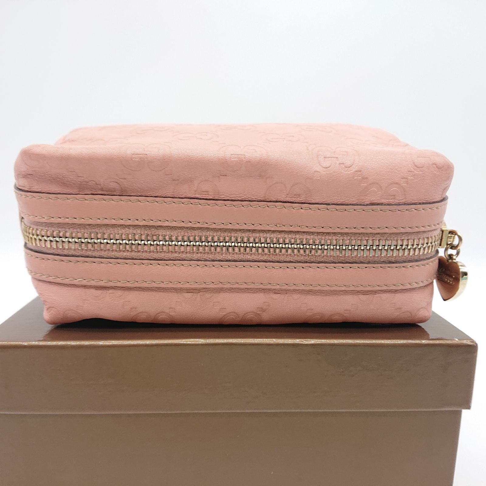 美品 グッチ シマ ポーチ マルチケース レザー GG ピンク コスメ 化粧 グッチ GUCCI マイクロGGシマ ポーチ レザー ピンク 449893