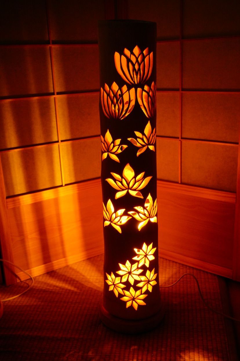 高品質 ◇両面彫◇竹あかり・竹灯り・竹灯籠・竹ランプ ～～ ☆睡蓮