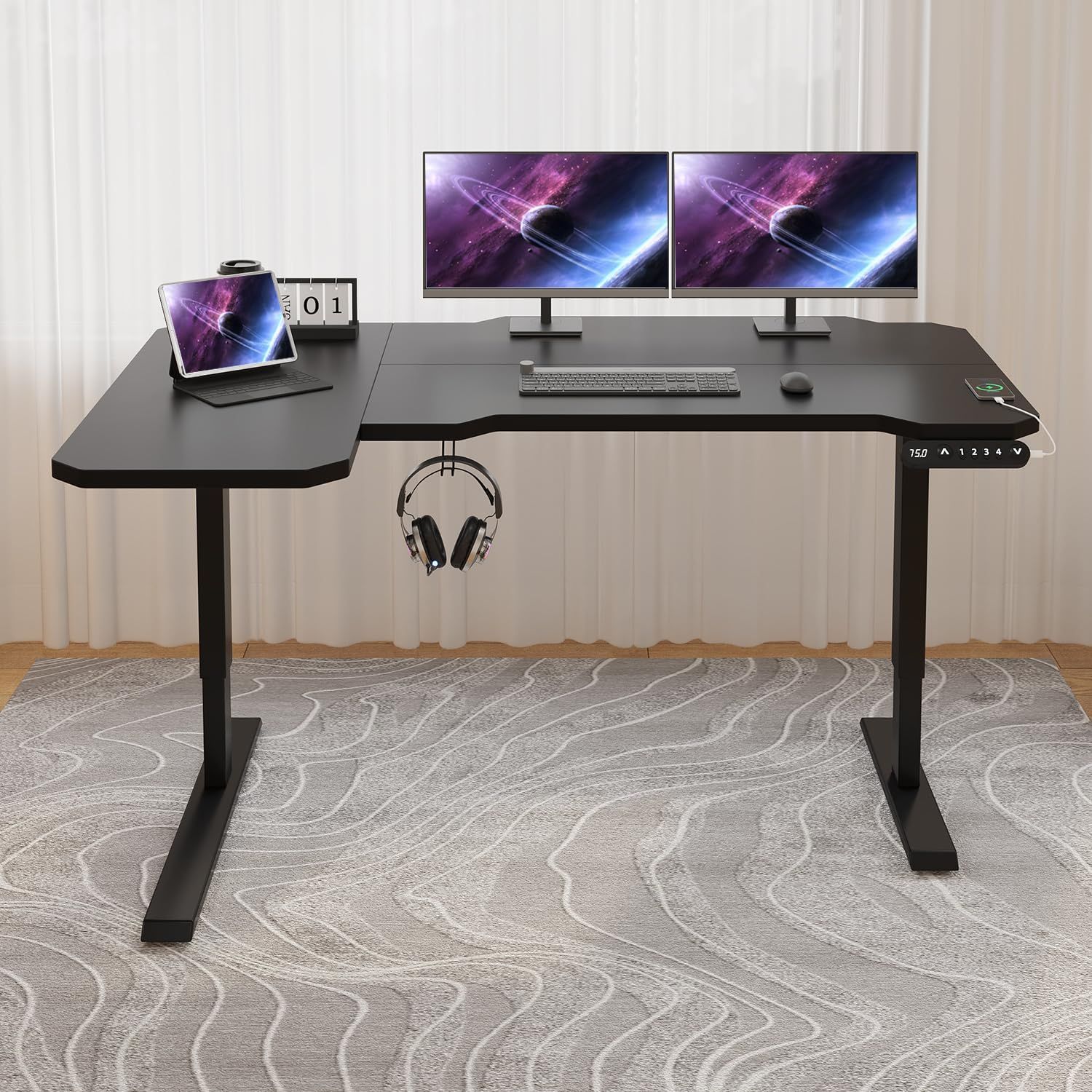 Suhapup 電動昇降デスク 机 電動式 パソコンデスク 幅150CM×奥行101CM 電動昇降式スタンディングデスクつくえ 高さ調節メモリー機能付き 高さ71~117CM 高さ調節