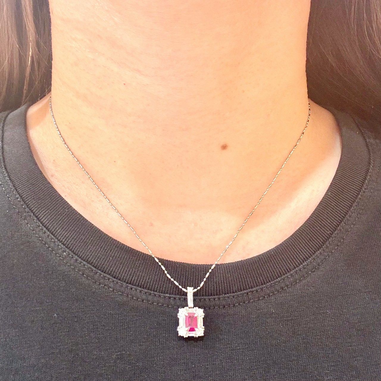 Pt900/Pt850 天然 ルビー 0.51ct 天然 ダイヤモンド 0.50ct ネックレス