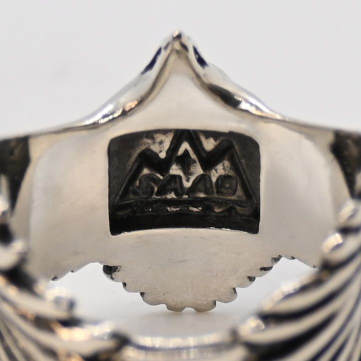 研磨済】SAAD イーグル ブラックストーン リング 15号 シルバー925