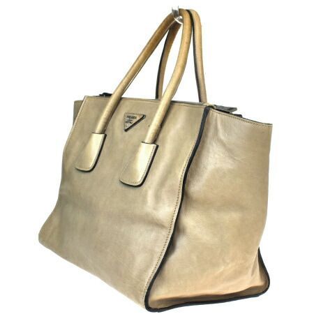 プラダ PRADA ハンドバッグ - レザー ベージュ 革タグ バッグ