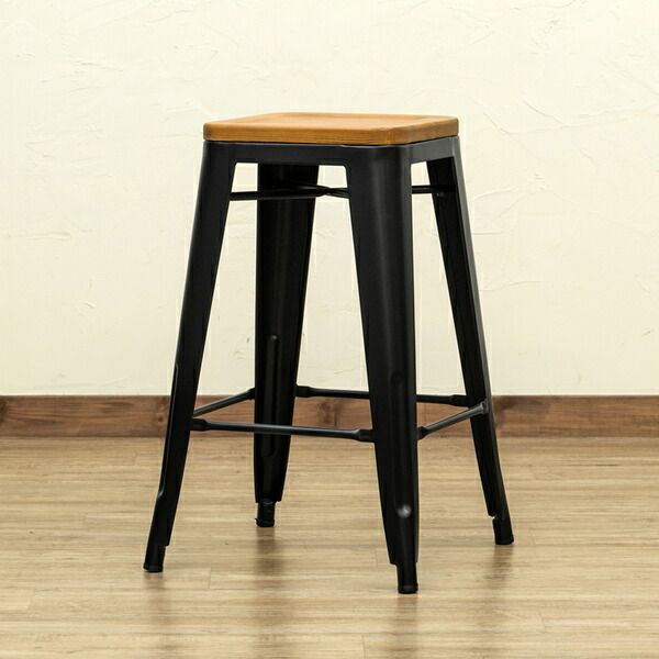 カウンターチェア 約幅425mm 1脚 ブラック スチール 木製座面