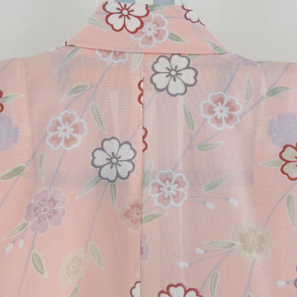 子供着物 夏用 絽 正絹 女の子用 四つ身 襦袢セット サーモンピンク 桜