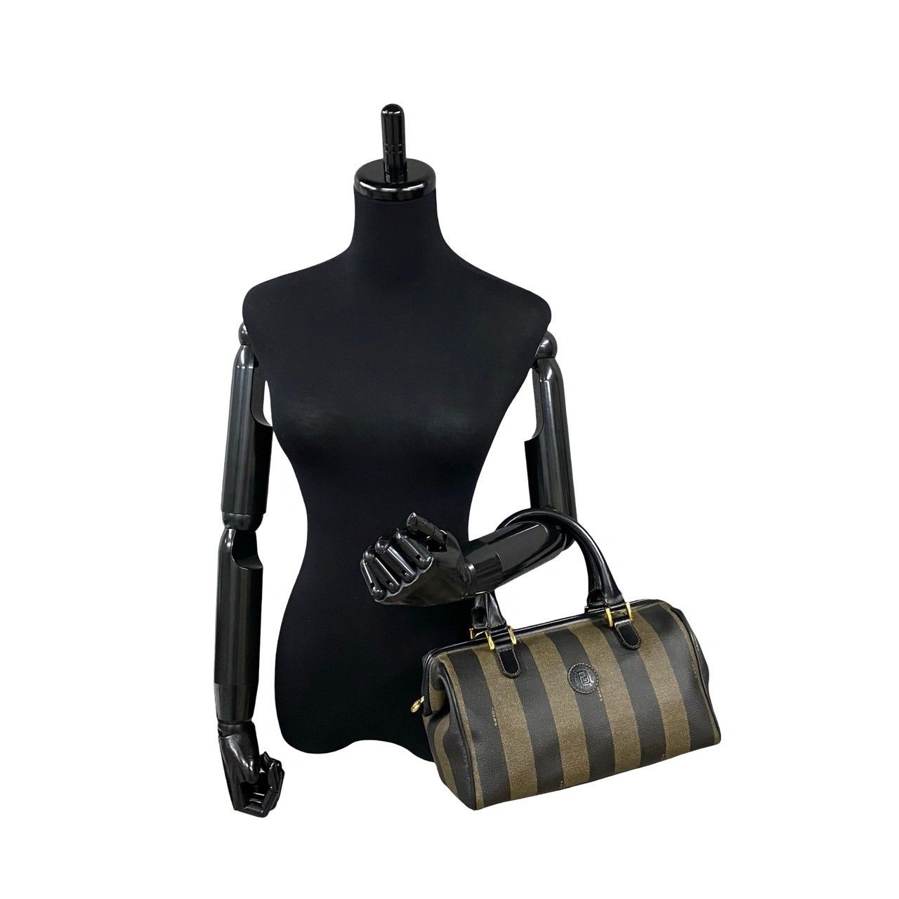 極 美品 希少品 FENDI フェンディ ペカン FF ロゴ ストライプ 柄 