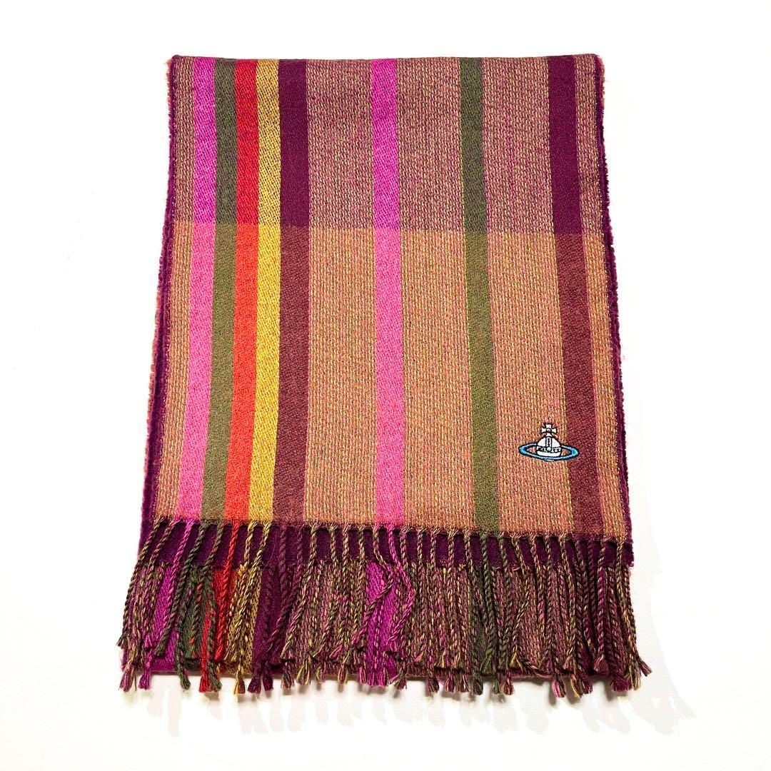 ぬぬぬ VivienneWestwoodストライプデザイン マフラー cB52 Vivienne westwood マルチストライプ柄マフラー オーブ刺繍