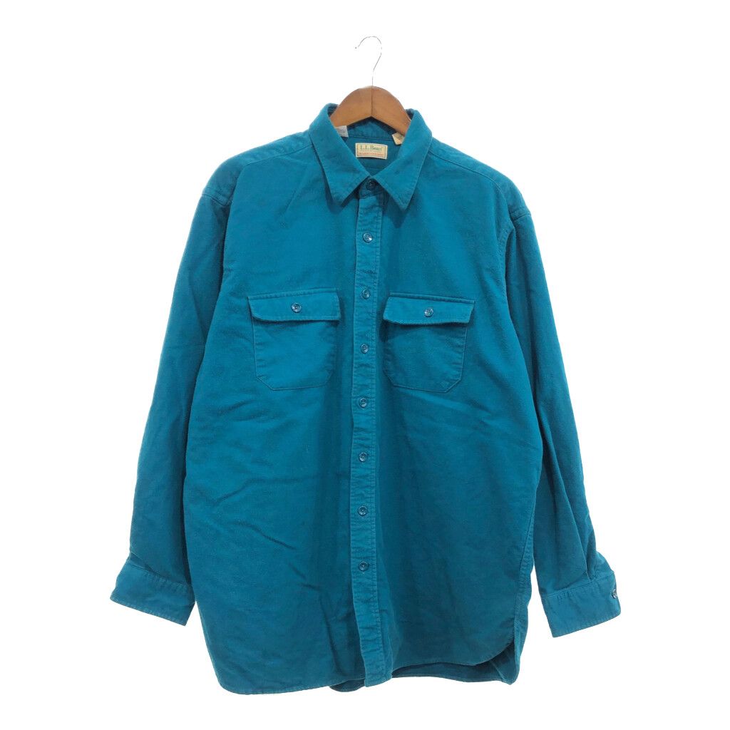 80年代 USA製 L.L.Bean エルエルビーン シャモアクロス 長袖シャツ アウトドア アメカジ カジュアル グリーン (メンズ 19) 中古 古着 P5396