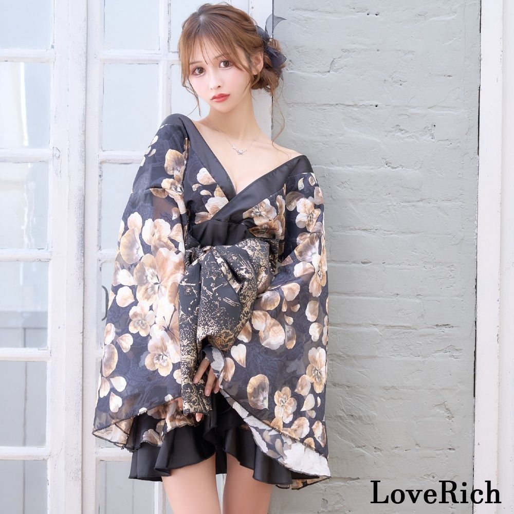 最新アイテムを多数掲載！ LoveRich ラブリッチ ライン 2 2点セット フラワー柄 ミニ 豪華 花魁 着物 ドレス コスプレ イベント 1519