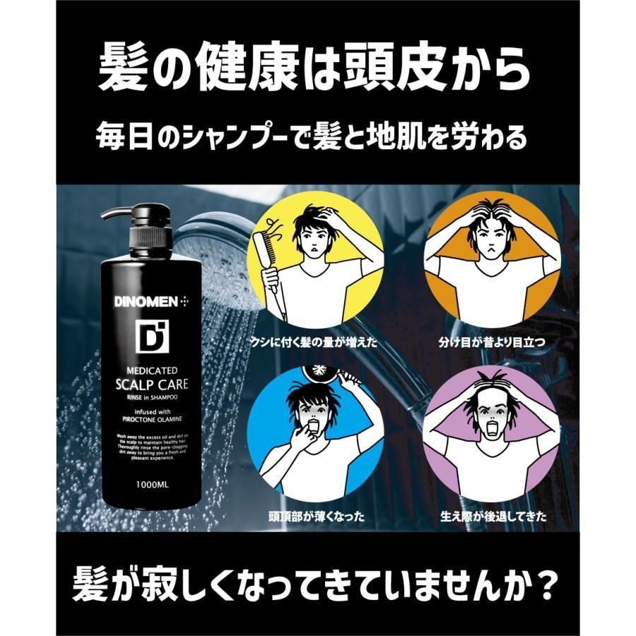 サマーSALE シャンプー メンズ スカルプケア DiNOMEN 薬用 リンスイン シャンプー 1000ml ×2本 育毛 頭皮 薄毛 抜毛 ふけ  かゆみ 臭い 予防 メルカリ