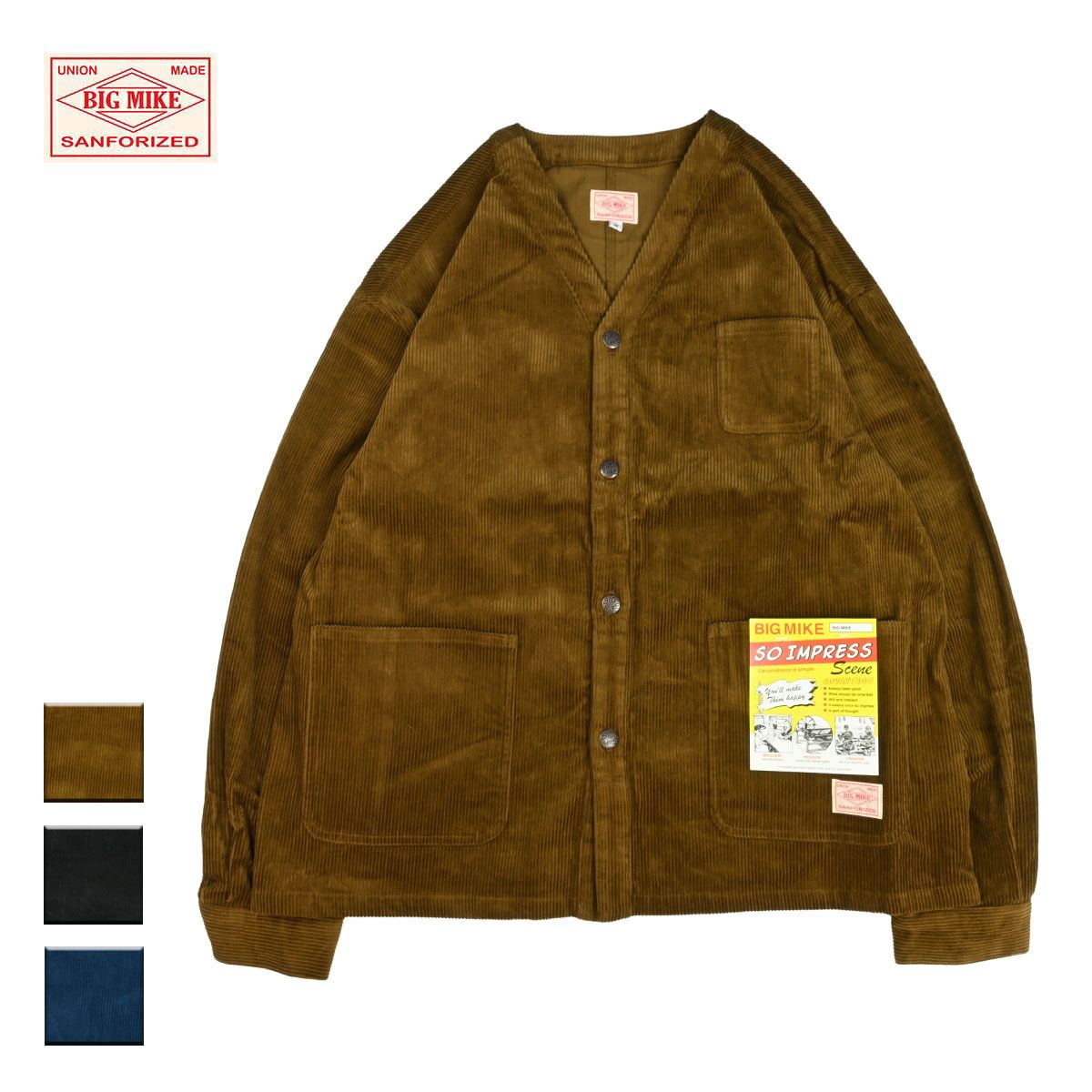 BIG MIKE ビッグマイク Loose Fit Corduroy Jacket メンズ ブラウン|ブラック|ブルーグレー M-L