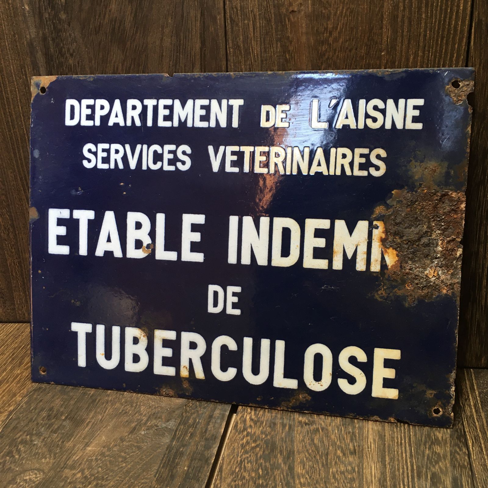 フランス雑貨 インテリア 看板 エーヌ県獣医局 牛舎 ホーロー