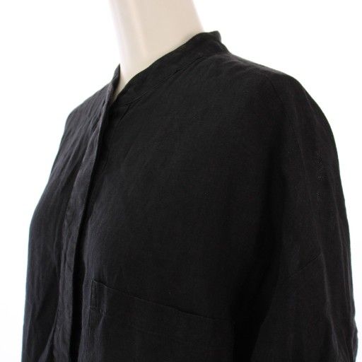 ティッカ TICCA リネンツイストスリーブワンピース ミモレ ロング 七分袖 バンドカラー ワンカラー F 黒 ブラック 0221407308 |BB NICORILABO_COM