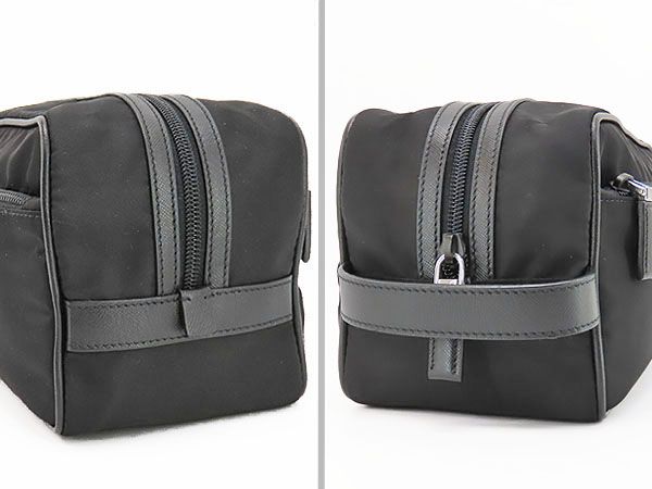 【超美品】プラダ　PRADA　ナイロン　トラベルポーチ　セカンドバッグ　クラッチバッグ　ハンドバッグ　トイレタリーケース　ブラック　ナイロン サフィアーノレザー　2NA818