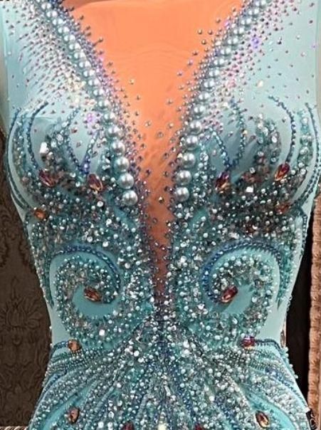 セール 社交ダンスドレス スタンダード フロート付 ブルー オーダーメイド 新品未使用】レディースウェア セール 社交ダンスドレス スタンダード