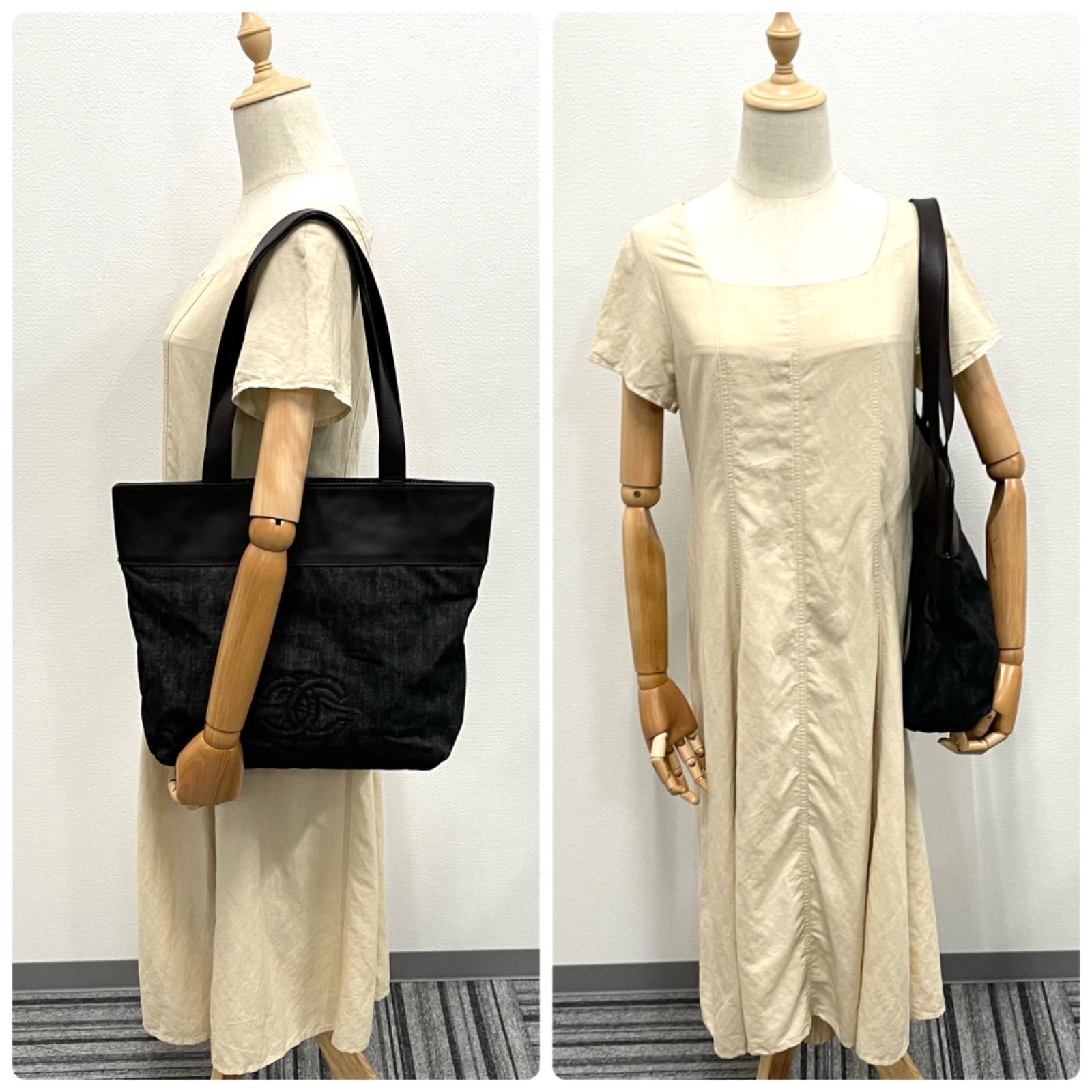 CHANEL シャネル ココマーク レザー×デニム トートバッグ ダーク