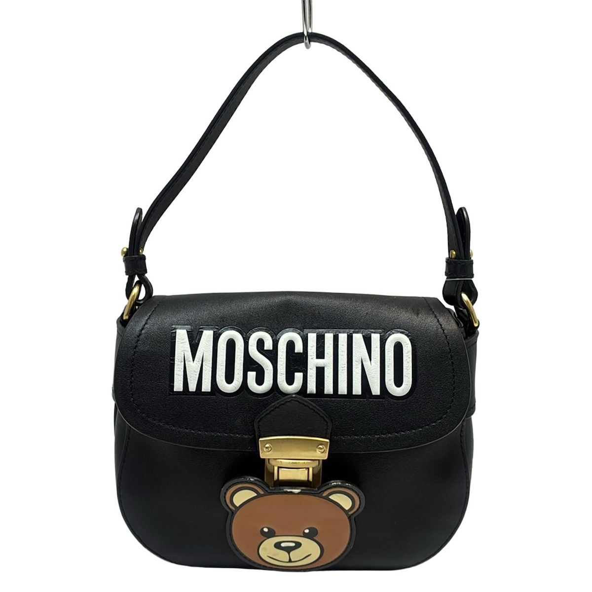 MOSCHINOモスキーノ ロゴ エナメル ハンドバッグ ブラック MOSCHINOモスキーノ ロゴ エナメル ハンドバッグ ブラック
