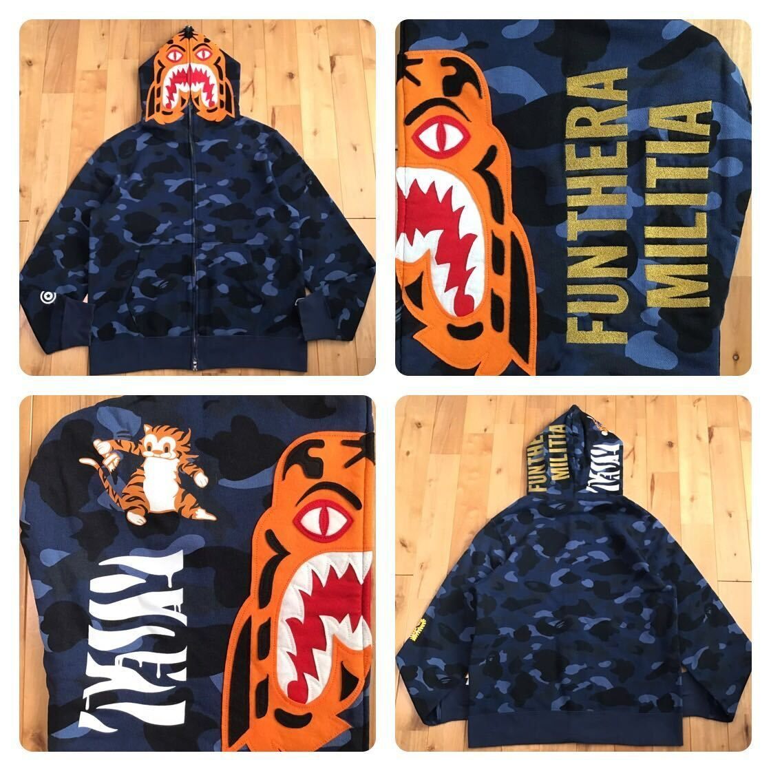 Blue camo × Gold タイガー パーカー Lサイズ tiger full zip Blue camo × Gold タイガー パーカー Lサイズ tiger full zip