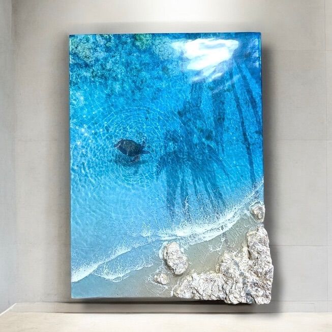 <ヤシの影> 超立体 沖縄の海 レジンアートボード 美ら海 オーシャンアート N569