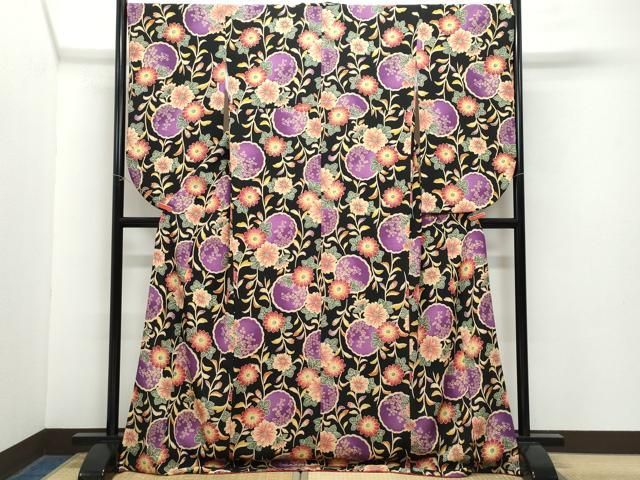 平和屋着物●小振袖　二尺袖　草花文　黒地　洗える着物　CAAZ1169vf 平和屋着物○小振袖 二尺袖 草花文 黒地 洗える着物 CAAZ1169vf - メルカリ