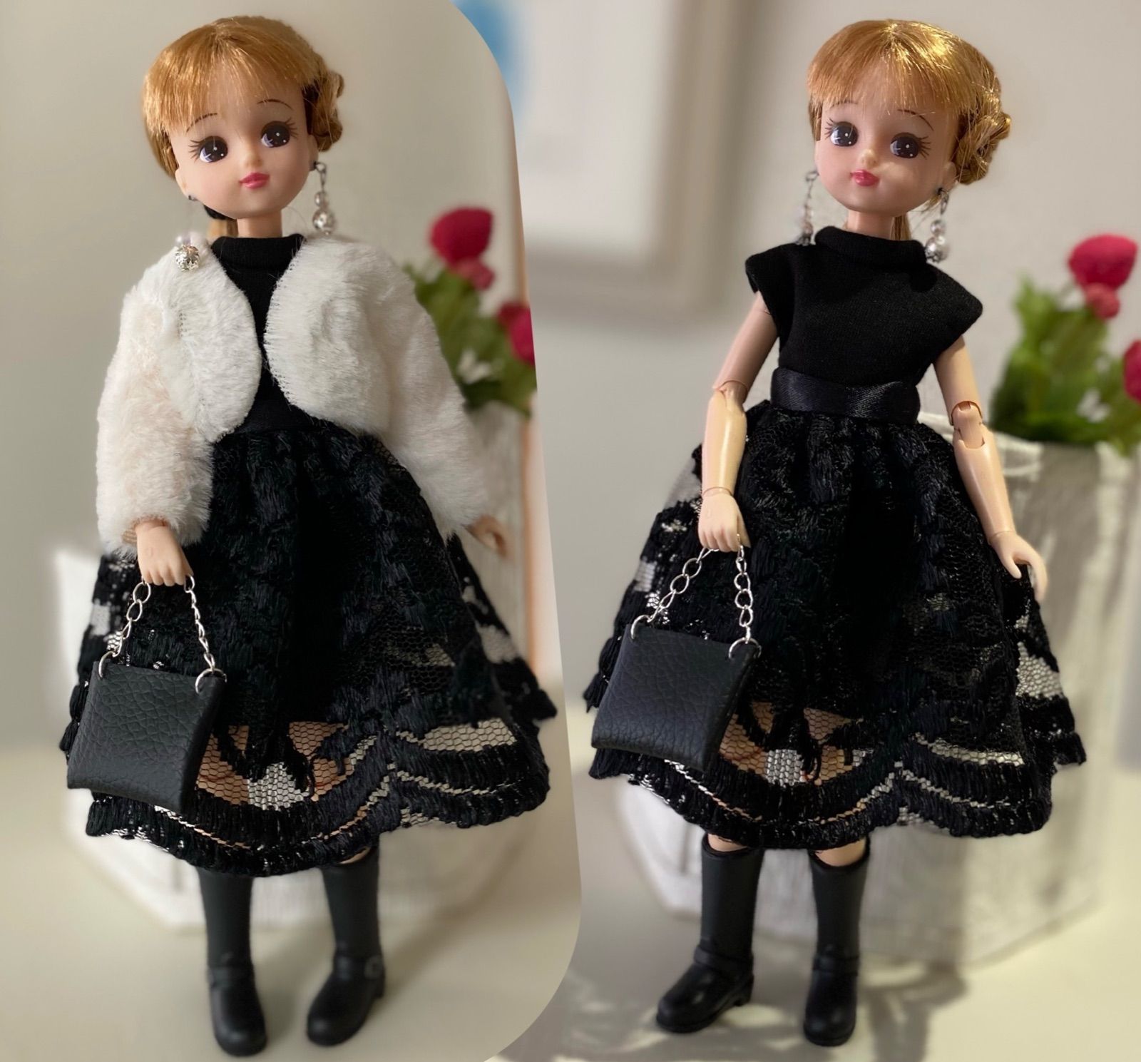 再販しました❣️リカちゃんハンドメイド服 黒レーススカートコーデ5点