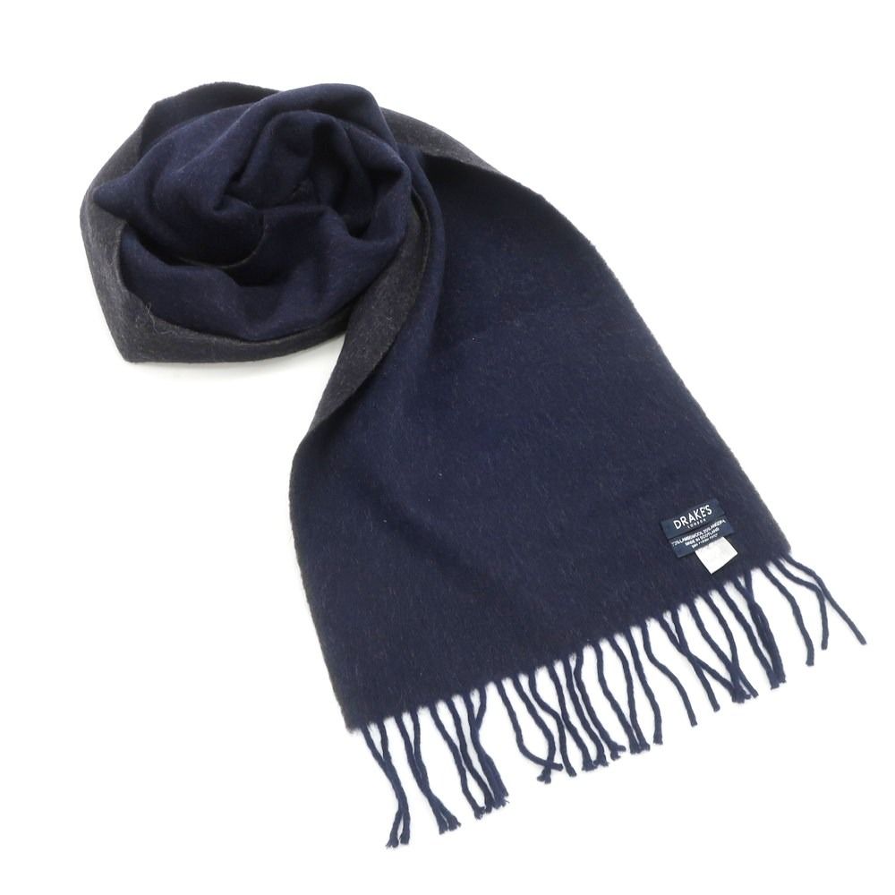 ドレイクス DRAKES アンゴラ混ウール マフラー ネイビー×ブラウン  