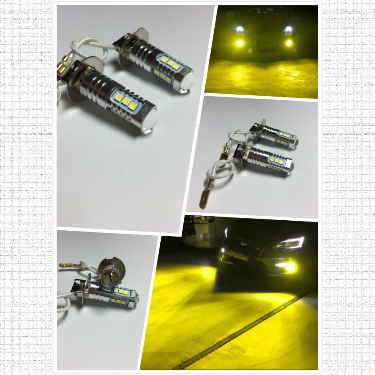 車検対応 爆光 12V/24V兼用 H3 LED フォグランプ  最新改良3030チップ28基搭載左右セットポン付けゴールデンイエロー（黄金光）トラック三菱ふそう日野UD