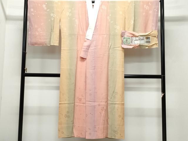 平和屋着物○長襦袢 無双仕立て 舞桜地紋 暈し染め 正絹 逸品 CAAW3969vf