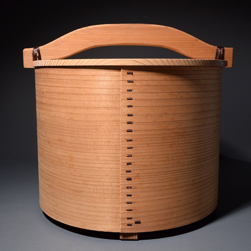 茶道具 水屋道具 桐木地 湯桶 曲げ 割蓋 秋田杉 曲物綴目 木工芸紙箱