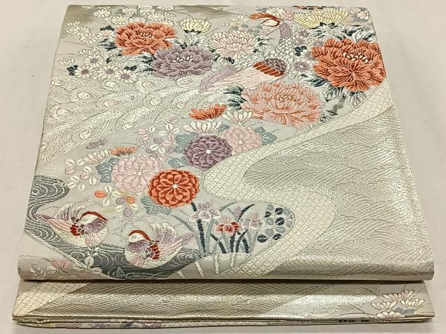 平和屋着物◎六通柄袋帯 唐織 花鳥文 プラチナ二重箔 正絹 逸品