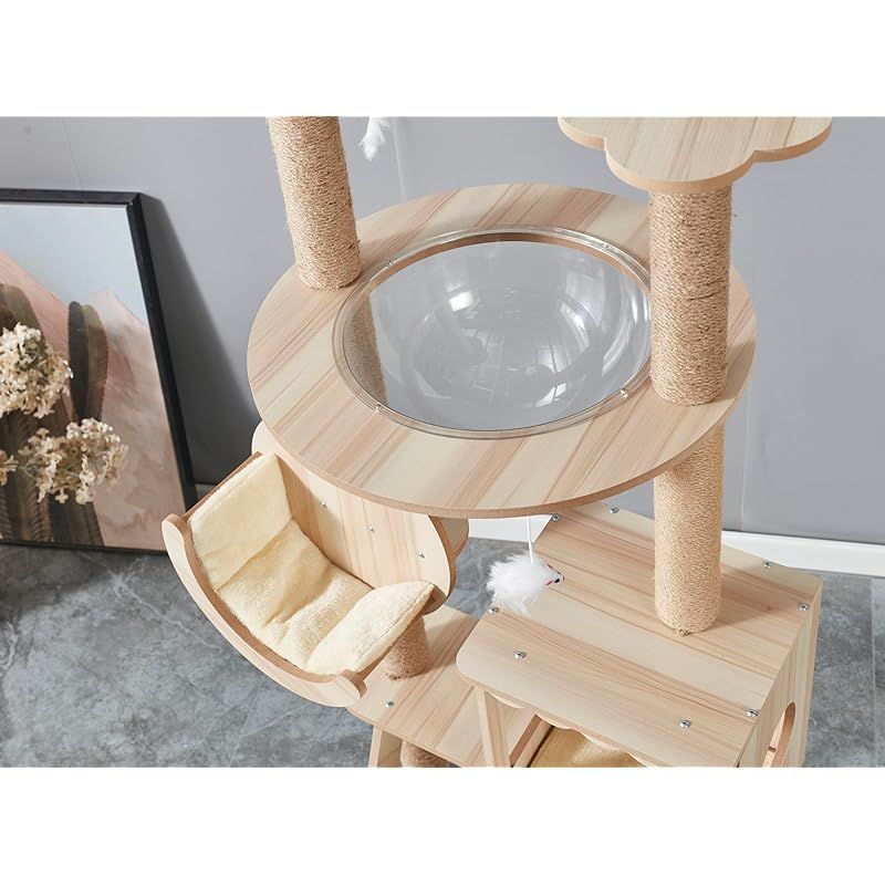 Yilucess 猫タワー キャットタワー 360°透明宇宙船 猫 爪とぎ