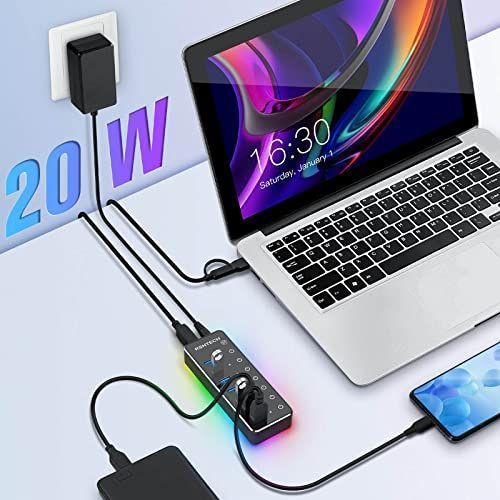 RSHTECH USBハブ 3.0 電源付き RGB 7ポート 2 in 1 ケーブル 付き USB