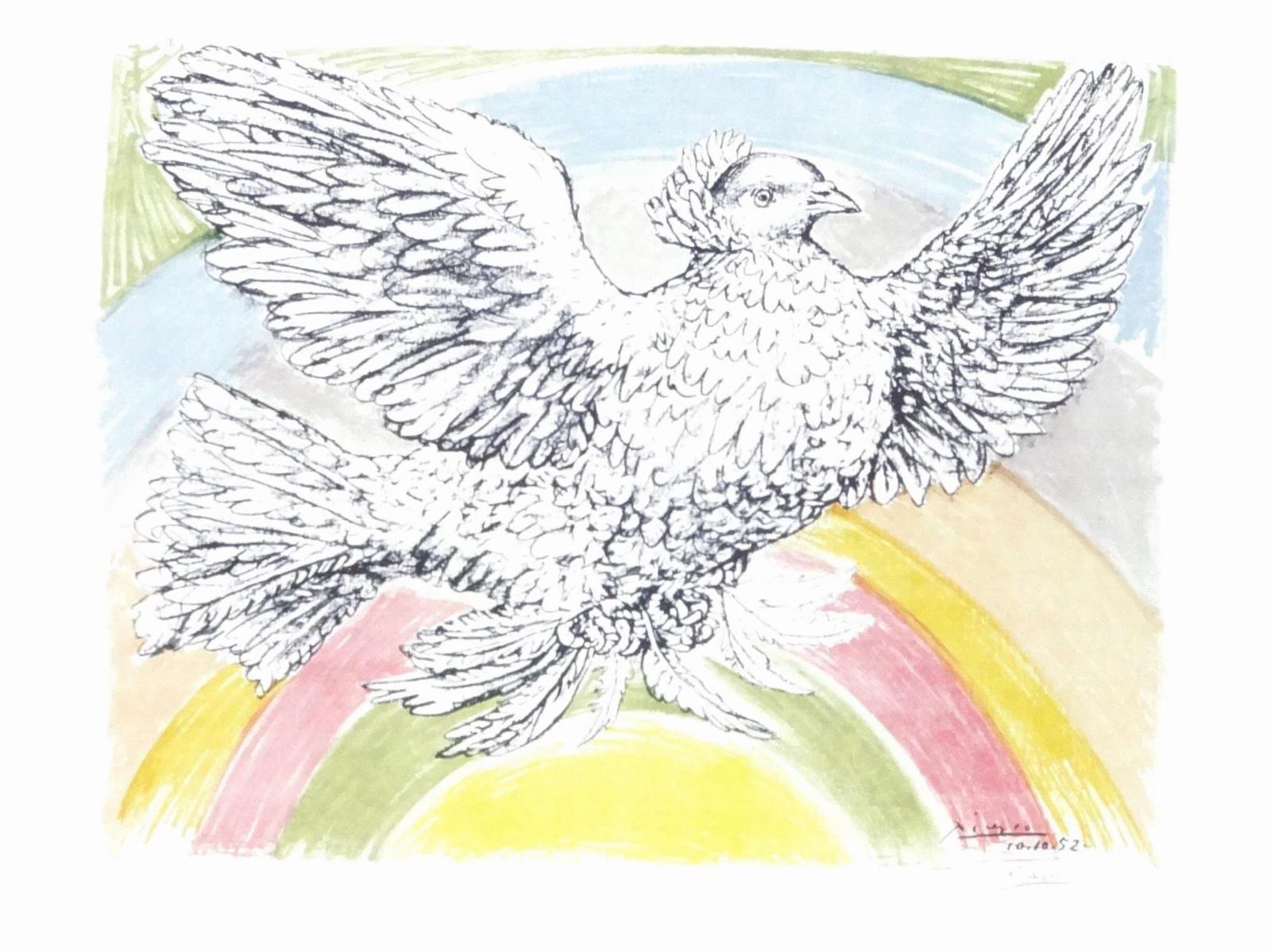 Flying Dove with Rainbow（パブロ ピカソ） 額装品-