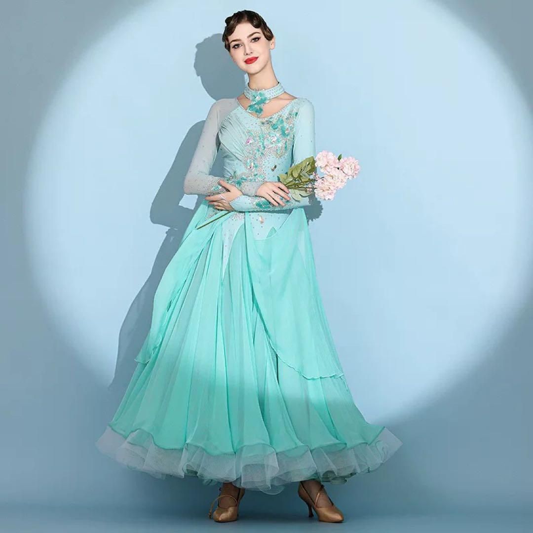 スタンダードドレス★競技会・発表会・デモにオススメな華やかデザイン✨ 社交ダンス モダンドレス 衣装 ダンス発表会 豪華な社交ダンス