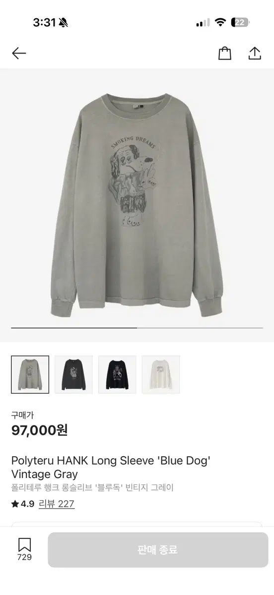 4 POLYTERU ハンク ブルードッグ ロングスリーブ ヴィンテージ グレー