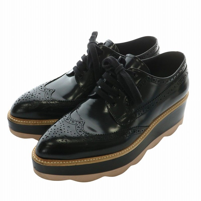 プラダ PRADA 厚底 ローファー ドレスシューズ レザー ウイングチップ 