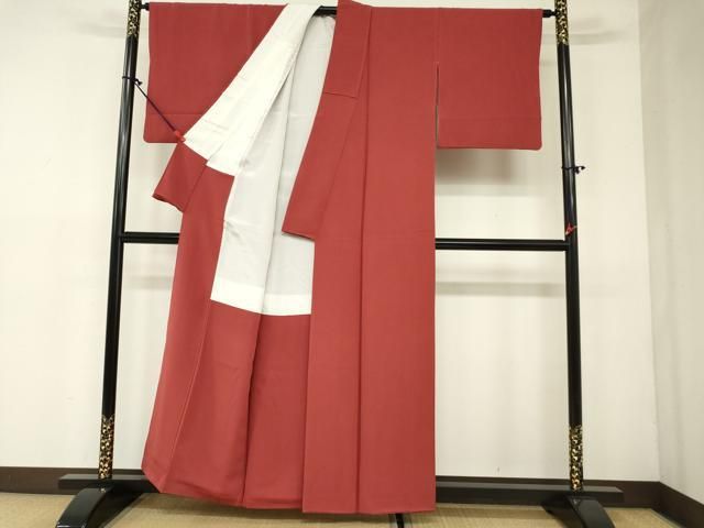 平和屋着物○上質な色無地 臙脂色 正絹 逸品 CAAX5663gh