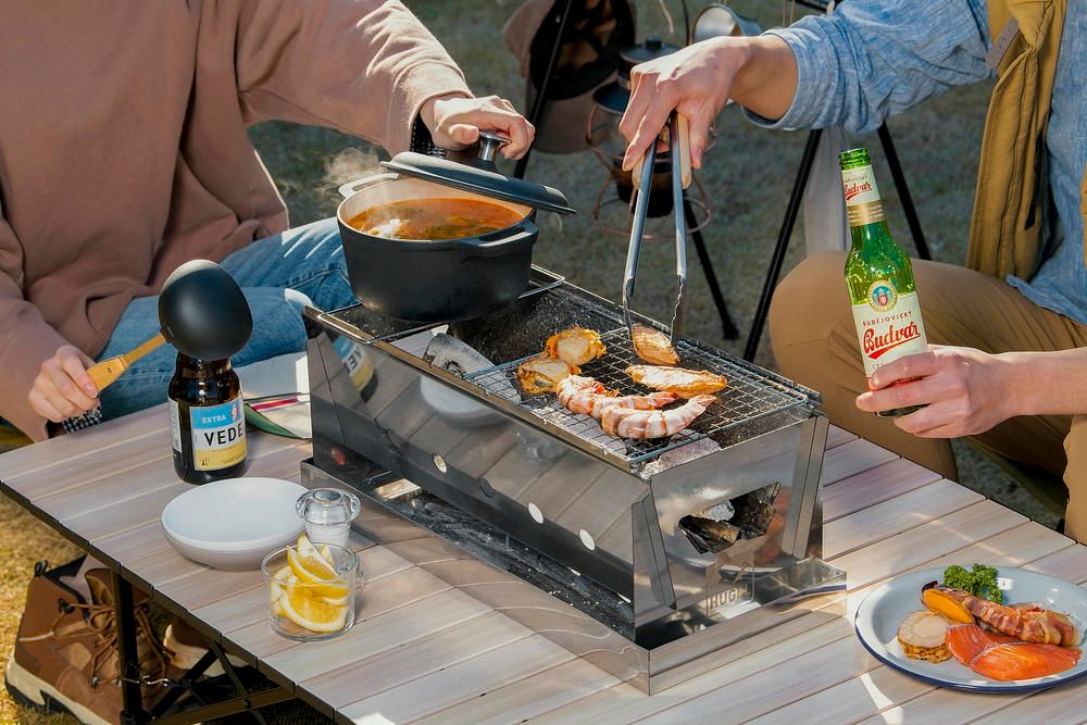 アイリスオーヤマ(IRIS OHYAMA) コンパクトBBQコンロ ステンレス 折りたたみコンロ 1台3役 焼き網・収納バッグ付き 卓上 CBBQ-500 シルバ アイリスオーヤマ コンパクトBBQコンロ ステンレス 幅約50.5×奥行約