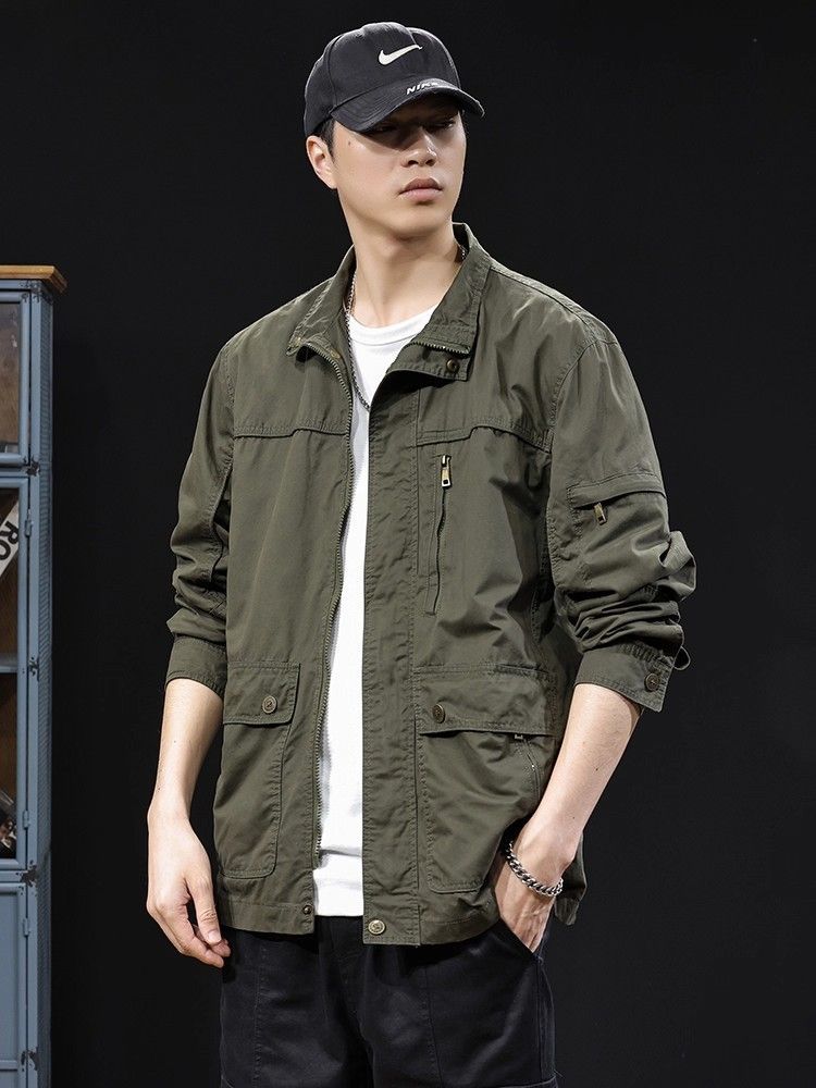 メンズワークジャケット 襟付き アメリカンヴィンテージ風 秋冬 カジュアル 多ポケット おしゃれ M〜4XL イエロー ブラック グリーン