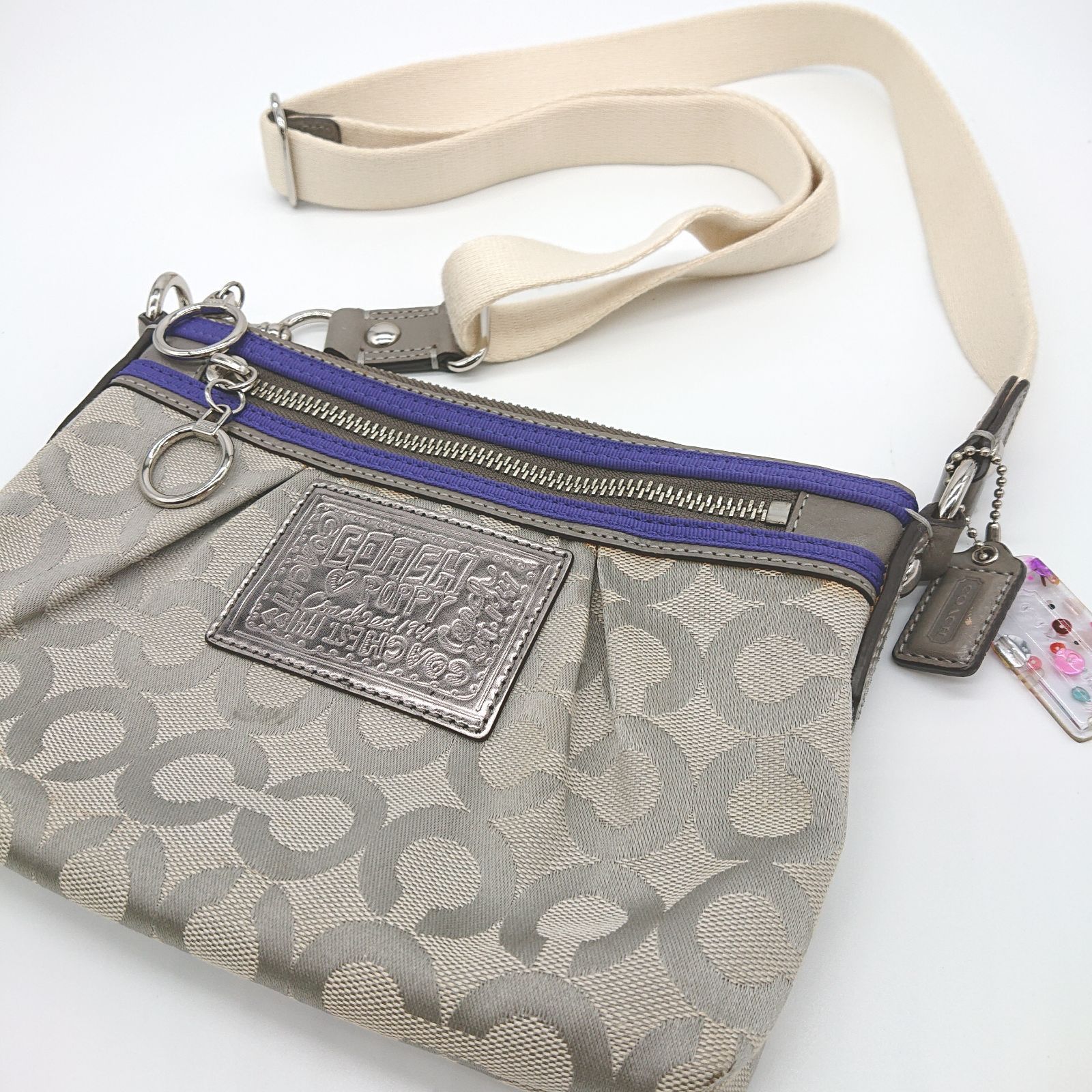 COACH コーチショルダーバック斜め掛け POPPY グレー シルバー 